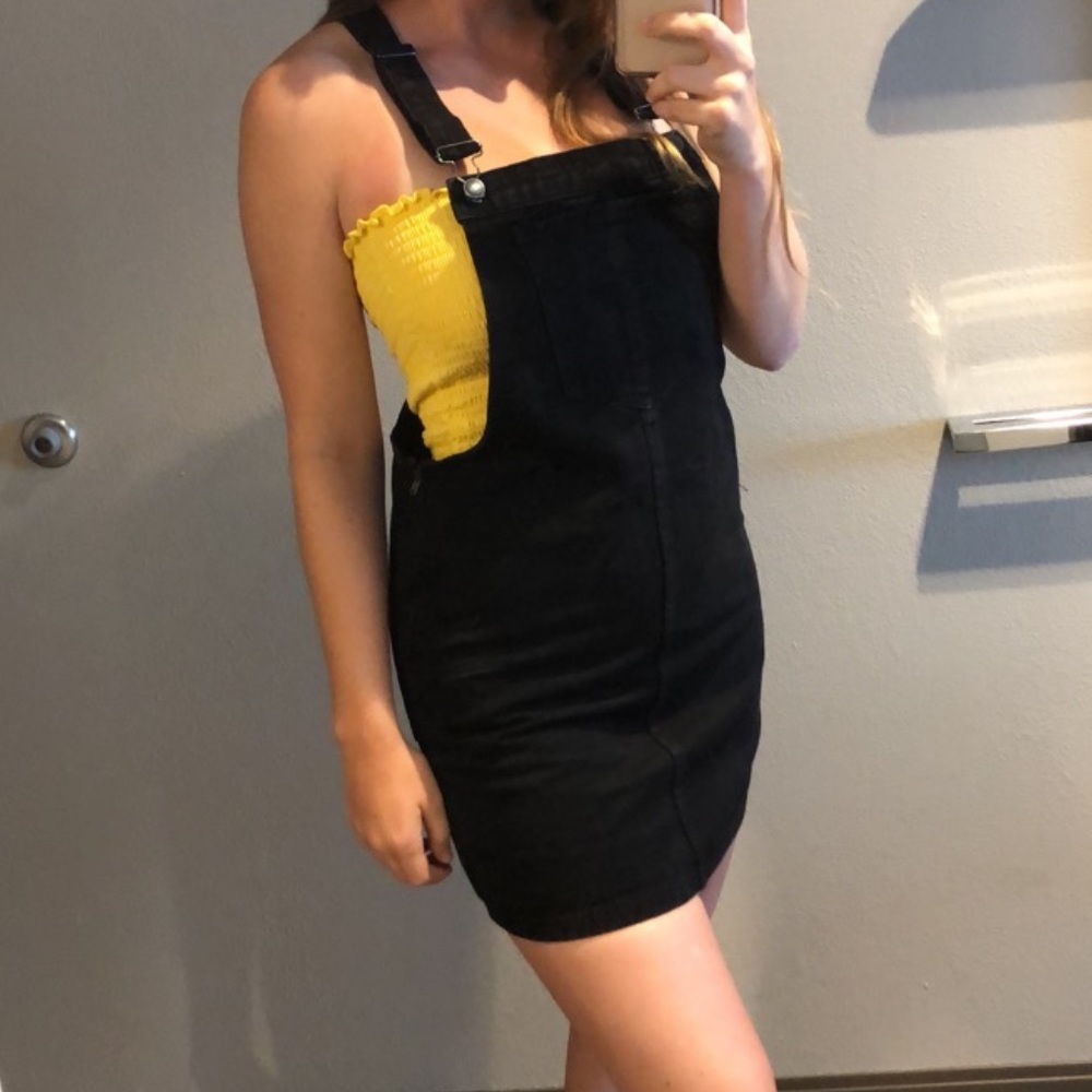 Black Denim Overall Dress